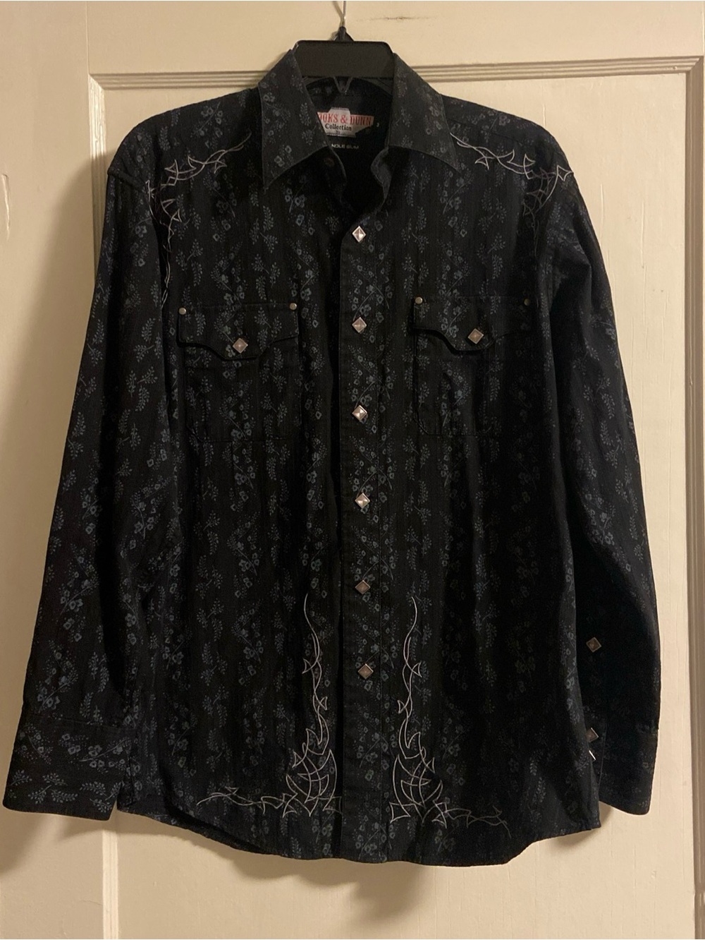 Brooks & Dunn Panhandle Slim Men’s Black Western Pearl Snap Shirt Med Cowboy Y2K